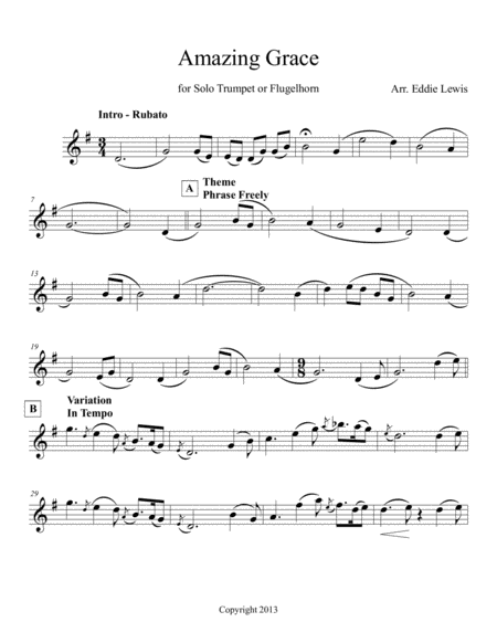 Amazing Grace Theme And Variations For Solo Trumpet By Eddie Lewis Page 2