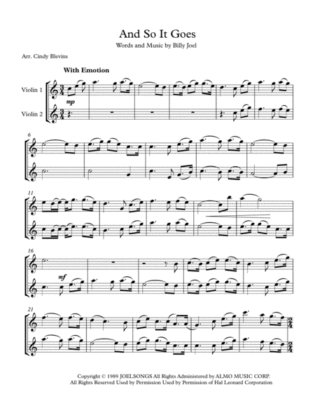 And So It Goes Arranged For Violin Duet Page 2