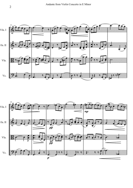 Andante From Violin Concerto By Mendelssohn Arranged For String Quartet Page 2