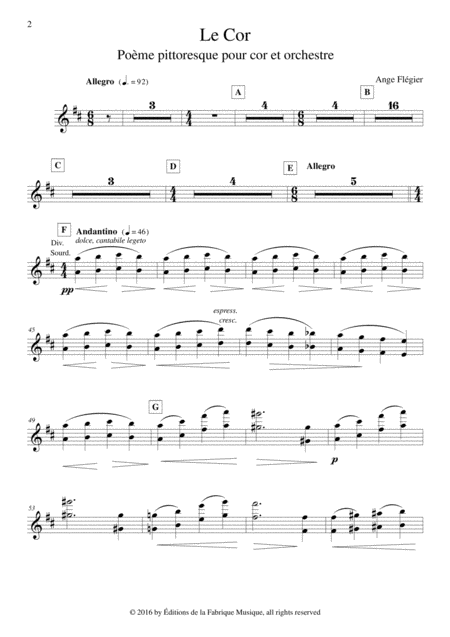 Ange Flgier Le Cor For Horn And Orchestra Violin1 Part Page 2