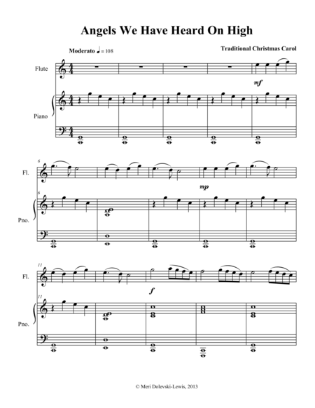 Angels We Have Heard On High Flute Piano Page 2