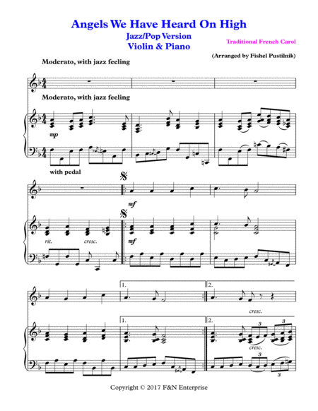 Angels We Have Heard On High Piano Background For Violin And Piano Page 2