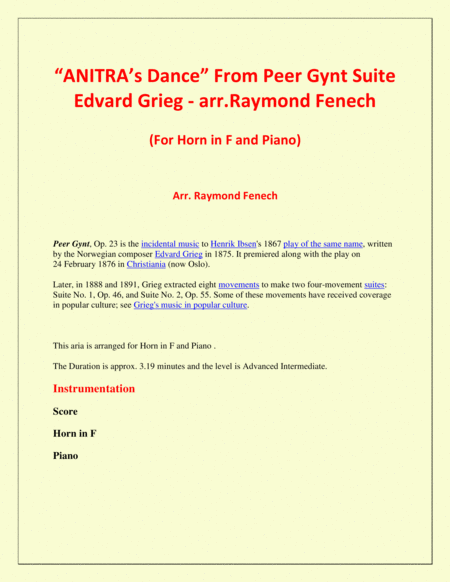 Anitras Dance From Peer Gynt Horn In F And Piano Page 2