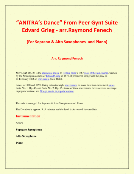 Anitras Dance From Peer Gynt Soprano Alto Saxaphones And Piano Page 2