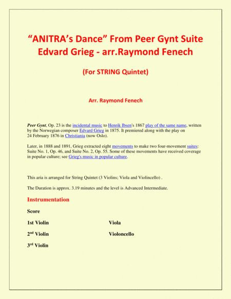 Anitras Dance From Peer Gynt String Quintet 3 Violins Viola And Violoncello Page 2