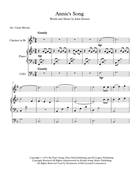 Annies Song Arranged For Piano Clarinet And Optional Cello Page 2
