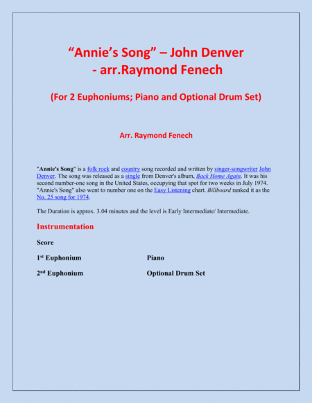 Annies Song John Denver 2 Euphoniums Piano And Optional Drum Set Page 2