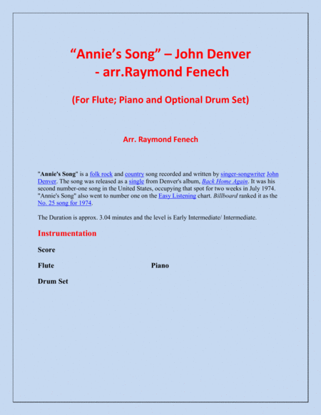 Annies Song John Denver Flute Piano And Optional Drum Set Page 2