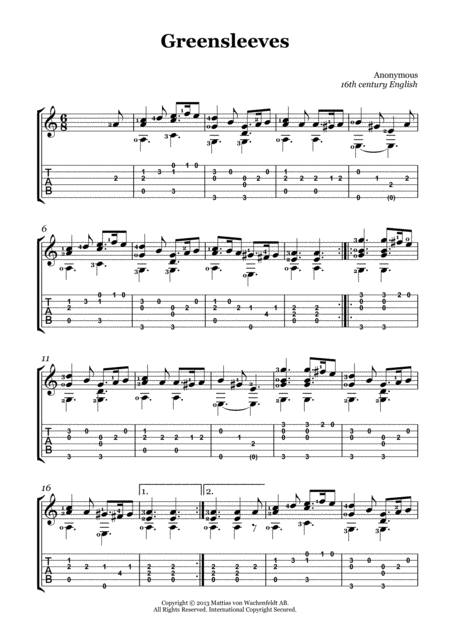 Anonymous Greensleeves Guitar Page 2