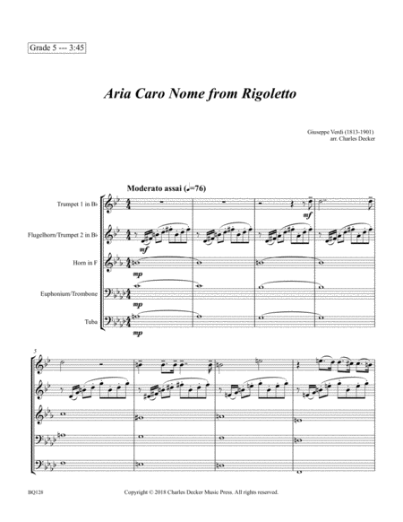 Aria Caro Nome From Rigoletto For Brass Quintet Page 2