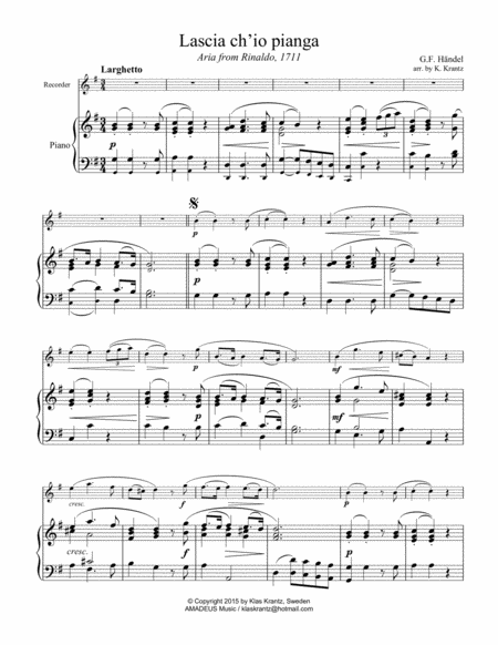 Aria Lascia Ch Io Pianga For Descant Or Treble Recorder And Piano Page 2