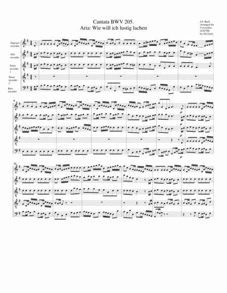 Aria Wie Will Ich Lustig Lachen From Cantata Bwv 205 Arrangement For 5 Recorders Page 2