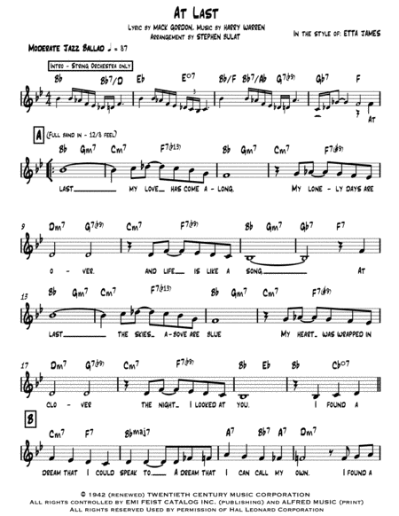 At Last Etta James Lead Sheet Key Of Bb Page 2