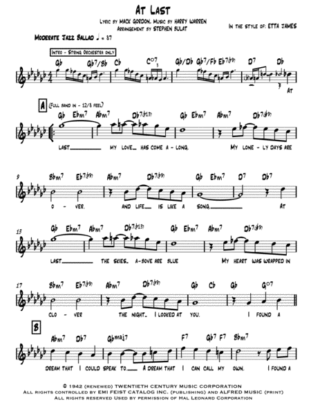 At Last Etta James Lead Sheet Key Of Gb Page 2