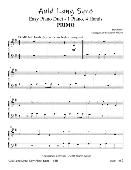 Auld Lang Syne Easy Piano Duet 1 Piano 4 Hands Page 2