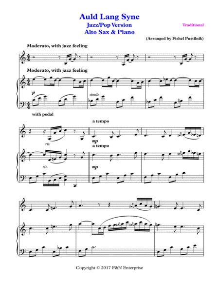 Auld Lang Syne Piano Background For Alto Sax And Piano Page 2