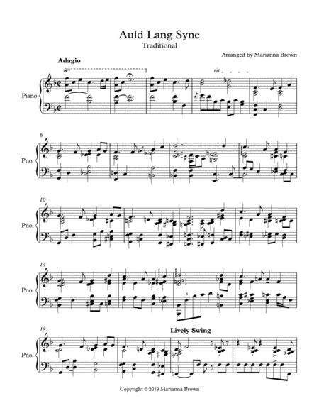 Auld Lang Syne Robert Burns Lively Blues Jazz Arrangement Page 2