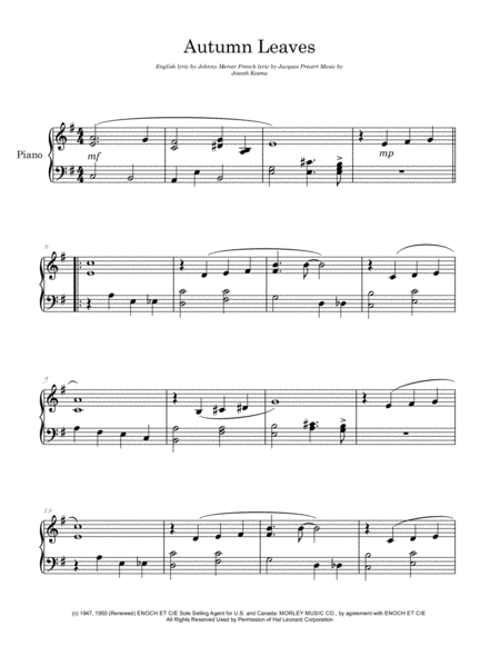 Autumn Leaves Arranged For Easy Piano Page 2