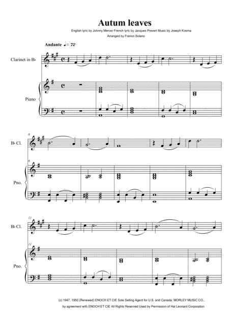 Autumn Leaves For Clarinet In B Flat And Piano Page 2
