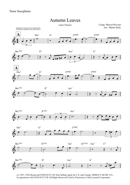 Autumn Leaves For Tenor Saxophone In Latin Groove Page 2