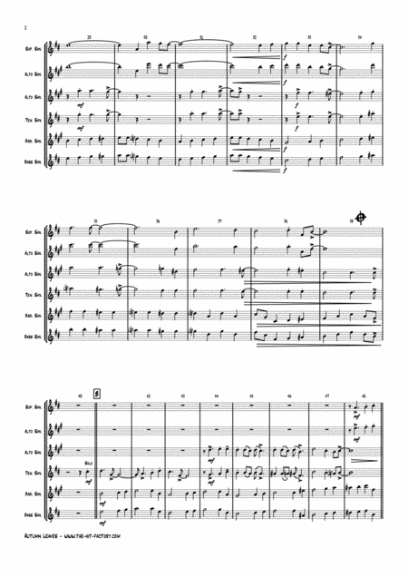 Autumn Leaves Jazz Classic Les Feuilles Mortes Saxophone Quartet Page 2
