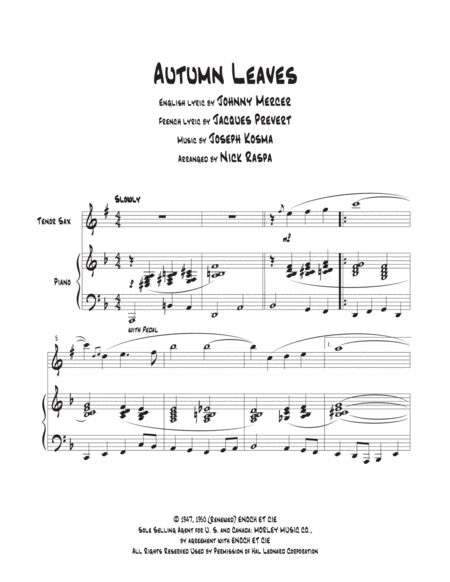 Autumn Leaves Tenor Sax And Piano Intermediate Page 2