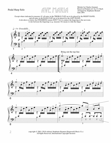 Ave Maria By Bach Gounod Pedal Harp Solo Page 2