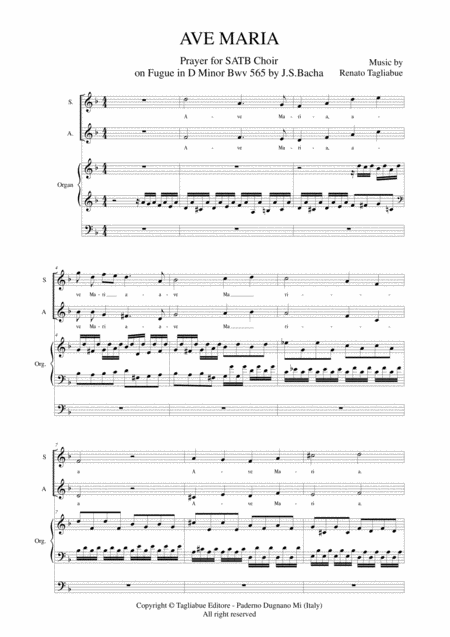 Ave Maria Tagliabue Prayer For Satb Choir On Fugue In D Minor Bwv 565 By Js Bach Page 2