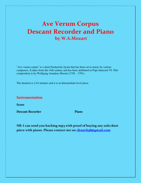 Ave Verum Corpus Descant Recorder And Piano Intermediate Level Page 2