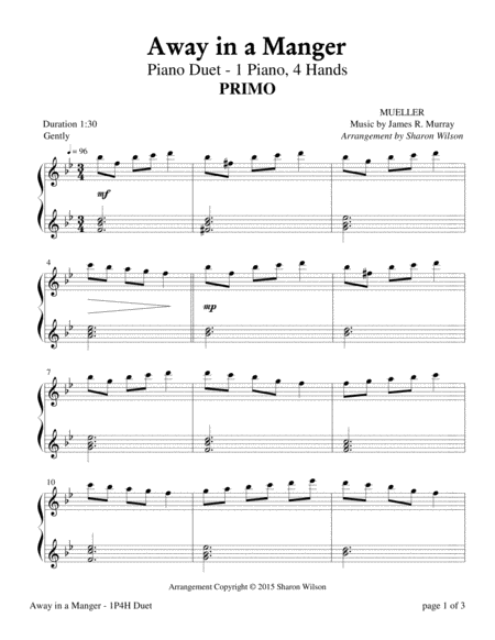 Away In A Manger Early Intermediate Piano Duet 1 Piano 4 Hands Page 2