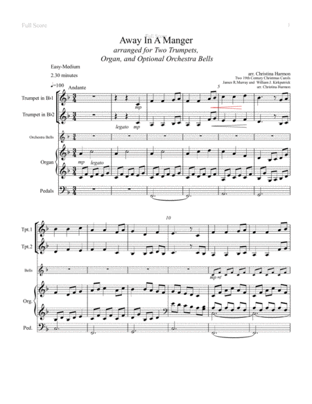 Away In A Manger For Two Trumpets And Organ With Optional Orchestra Bells Page 2
