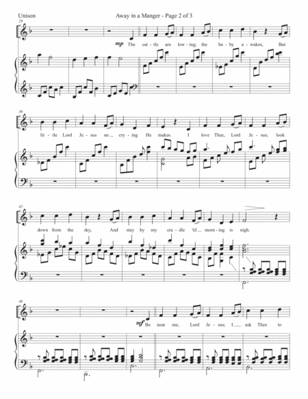 Away In A Manger Unison With Piano Page 2