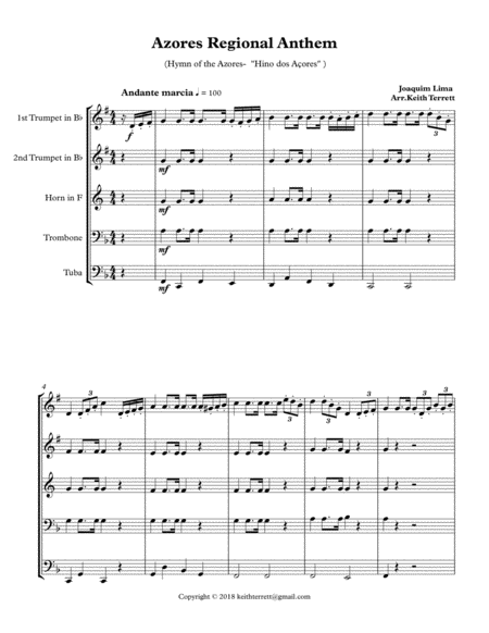 Azores Regional Anthem For Brass Quintet Page 2