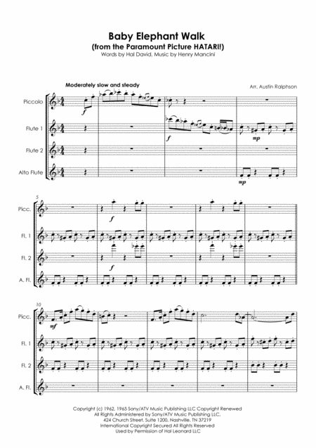 Baby Elephant Walk From The Paramount Picture Hatari Flute Quartet Page 2