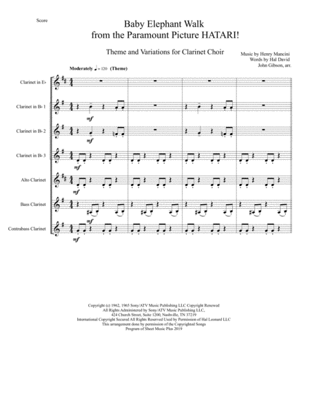 Baby Elephant Walk Theme And Variations Clarinet Choir Page 2