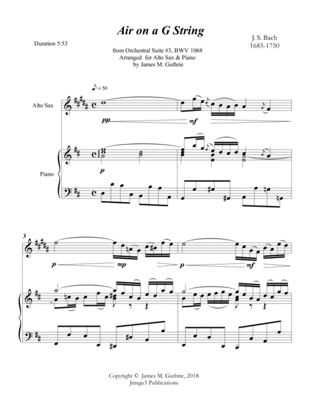 Bach Air On A G String For Alto Sax Piano Page 2