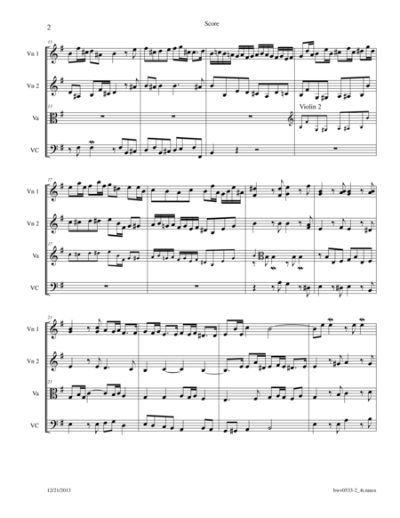 Bach Fugue Bwv 533 In E Minor Arr For String Quartet Page 2