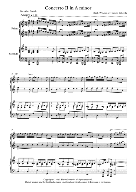 Bach Organ Concerto Ii In A Minor After Vivaldi 2 Violin Concerto Arranged For Piano Duet Complete 3 Movements Page 2