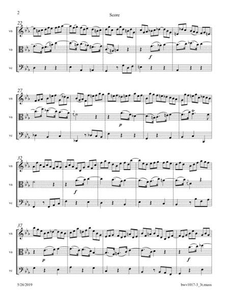 Bach Sonata Bwv 1017 Movement 3 Arranged For String Trio Violin Viola And Cello Page 2