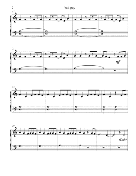 Bad Guy Beginner Big Note Piano Page 2