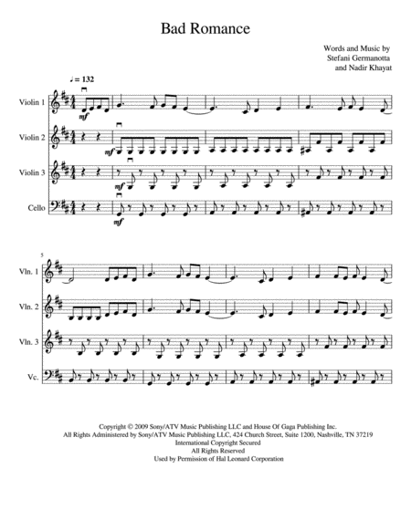 Bad Romance Three Violins And Cello Page 2