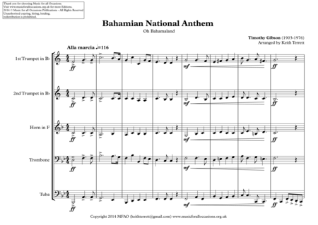 Bahamian National Anthem For Brass Quintet March On Bahamaland Page 2