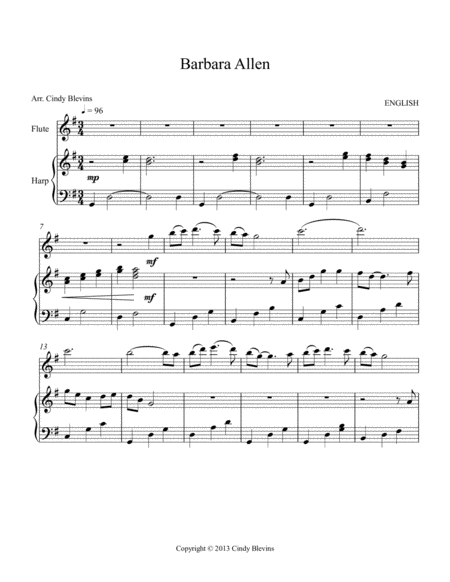 Barbara Allen Arranged For Harp And Flute Page 2