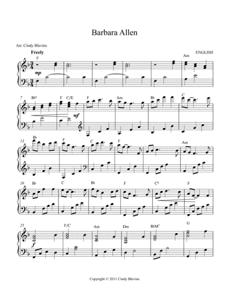 Barbara Allen Arranged For Lever Or Pedal Harp From My Book 24 Folk Songs And Memories Page 2