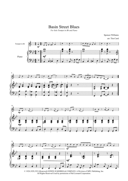 Basin Street Blues For Trumpet Solo And Piano Page 2
