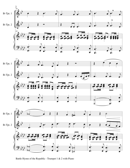 Battle Hymn Of The Republic Trio Bb Trumpet1 Bb Trumpet 2 With Piano Score And Parts Page 2