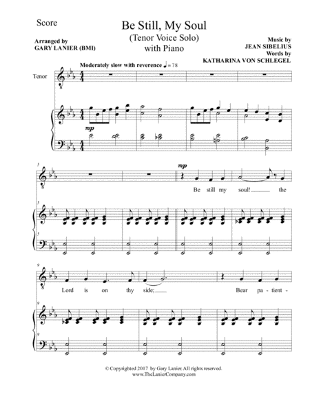 Be Still My Soul Tenor Voice Solo With Piano Voice Part Included Page 2