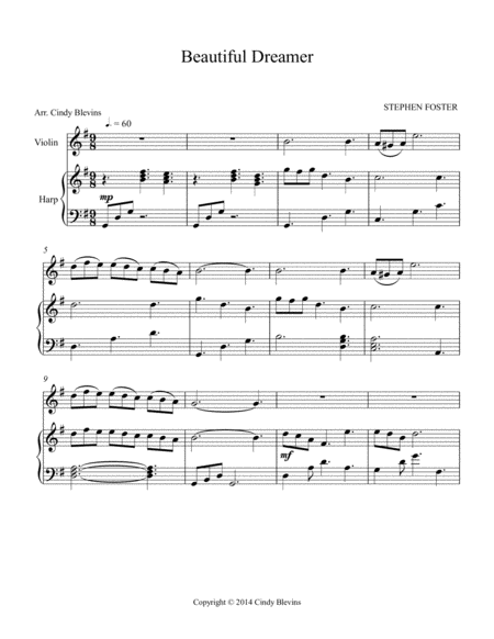 Beautiful Dreamer Arranged For Harp And Violin Page 2