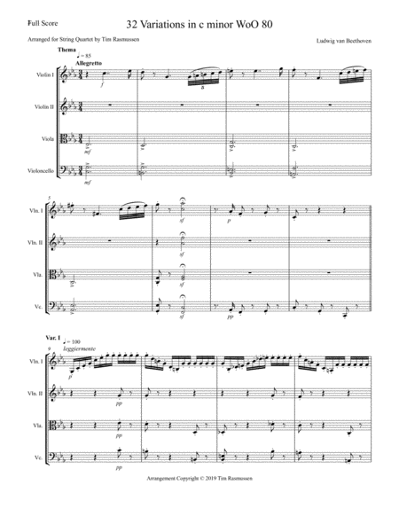 Beethoven 32 Variations In C Minor For Piano Woo 80 Arranged For String Quartet Page 2