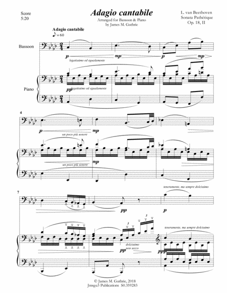 Beethoven Adagio From Sonata Pathetique For Bassoon Piano Page 2